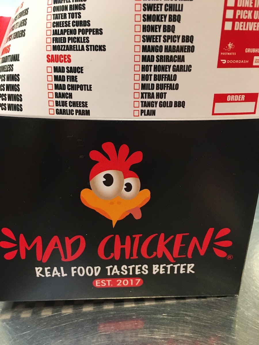 Mad Chicken menu board