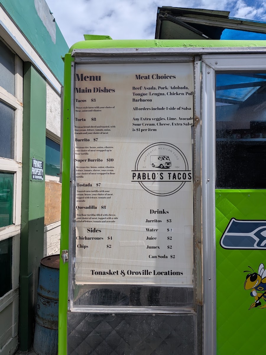 Pablos Tacos / The Taco Wagon menu board