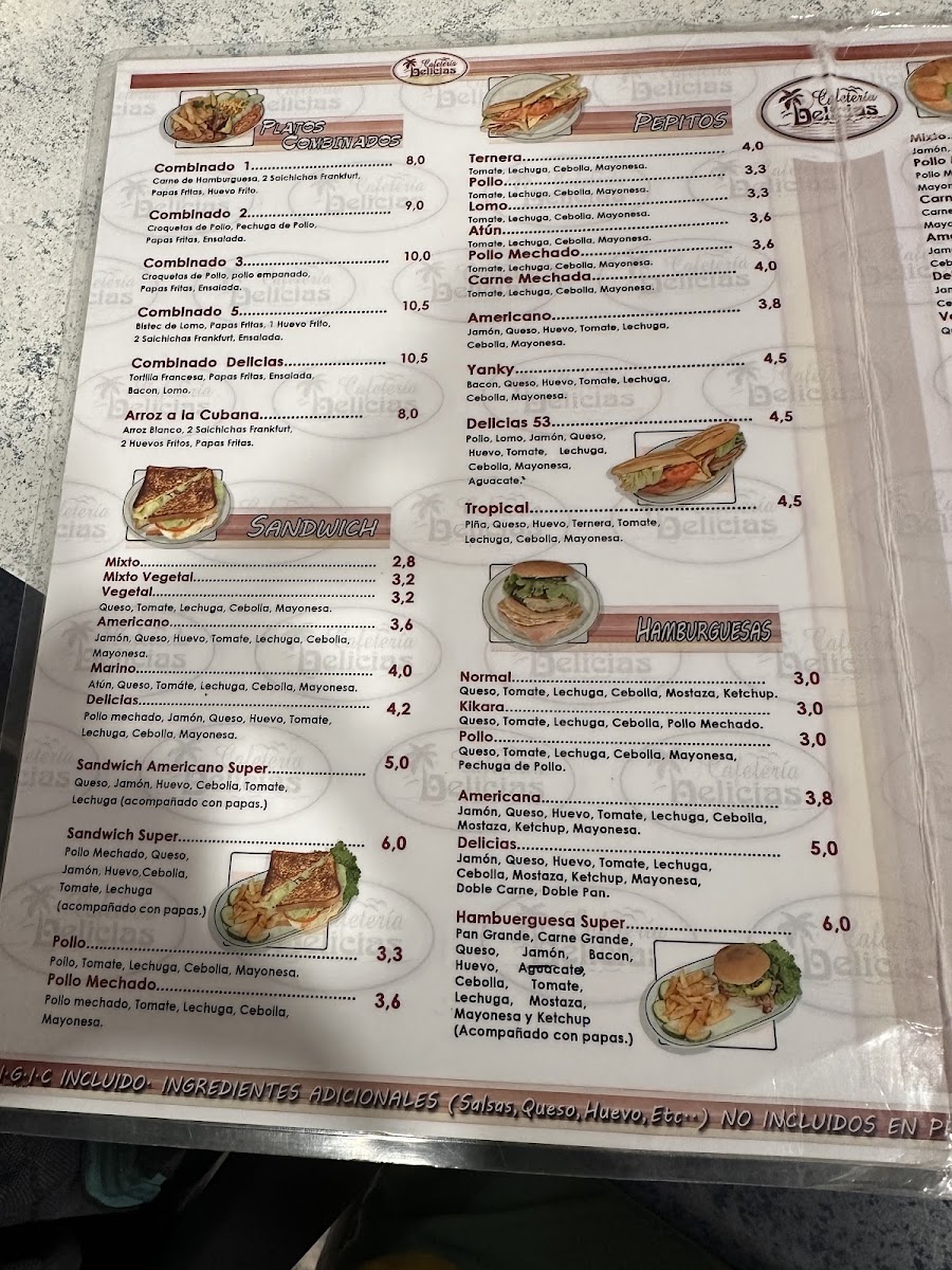 Cafeteria DELICIAS menu board