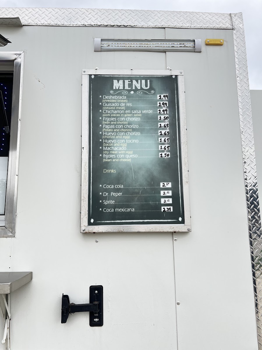 Tacos Mañaneros menu board