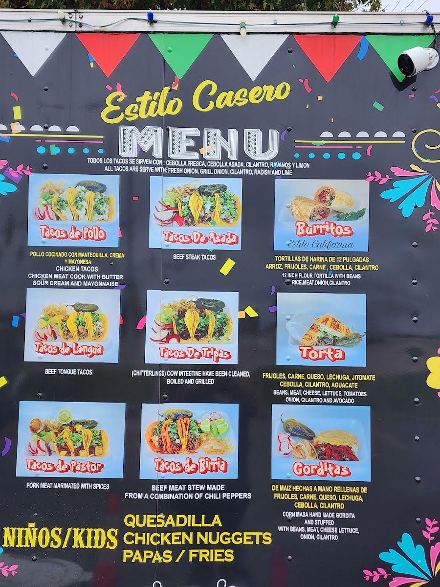 Tacos Las Marias menu board