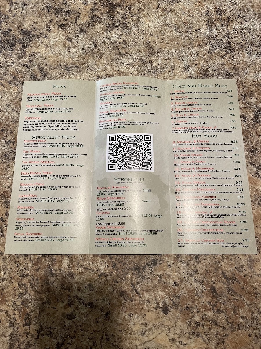 Vincenzo’s Pizza menu board
