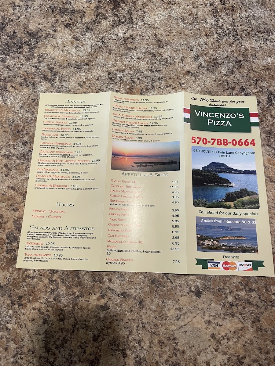 Vincenzo’s Pizza menu board