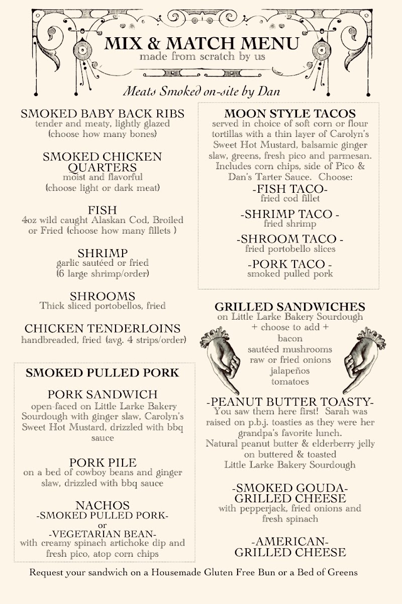 Humble Moon Folkstead and Saloon menu board