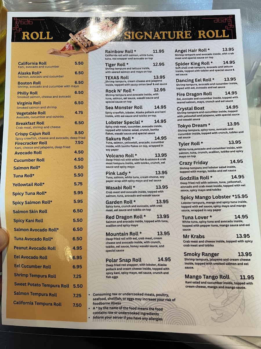 Yoshi Revolving Sushi & Noodle menu board