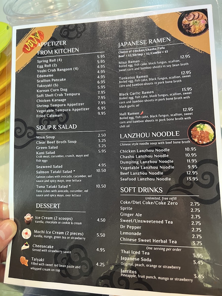 Yoshi Revolving Sushi & Noodle menu board