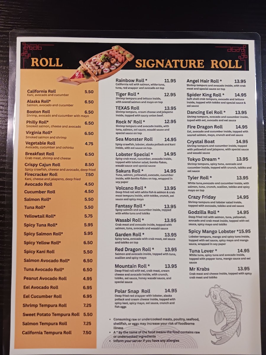 Yoshi Revolving Sushi & Noodle menu board
