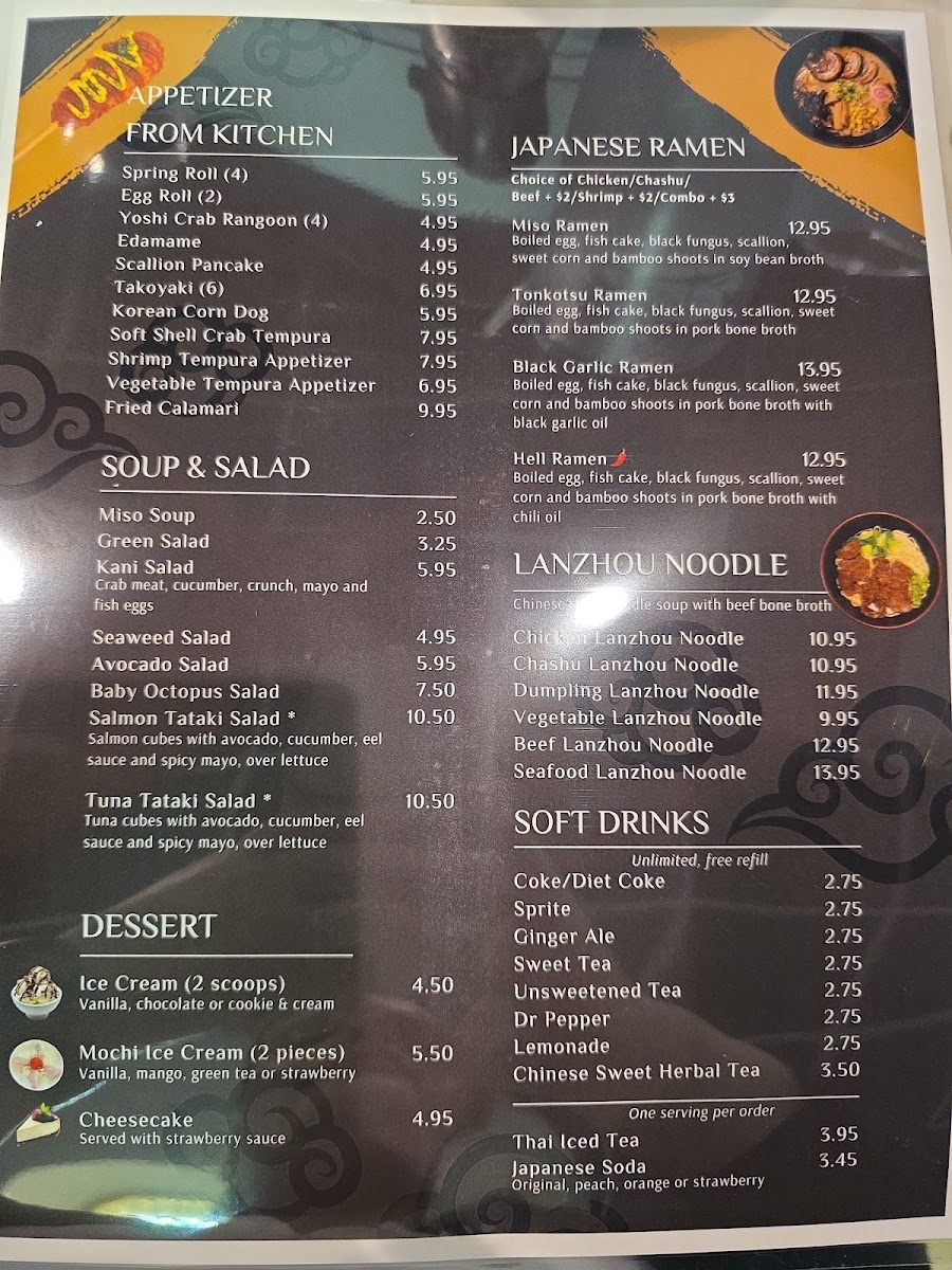 Yoshi Revolving Sushi & Noodle menu board