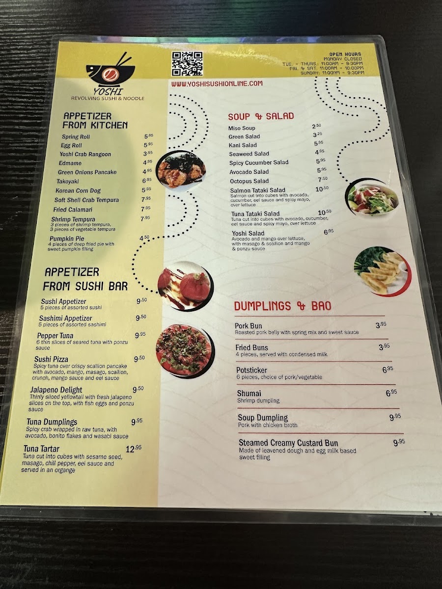Yoshi Revolving Sushi & Noodle menu board