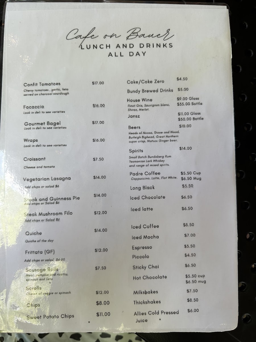 Cob - Cafe on Bauer menu board