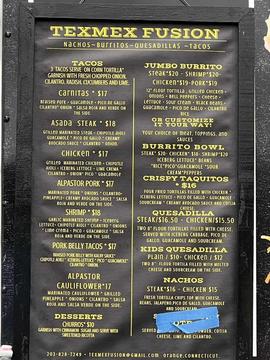 TEXMEX FUSION menu board
