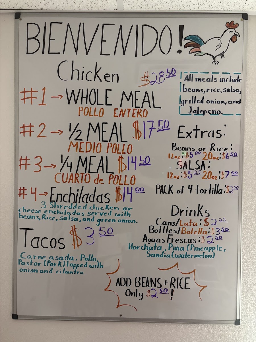 Pollo Azado 2 menu board