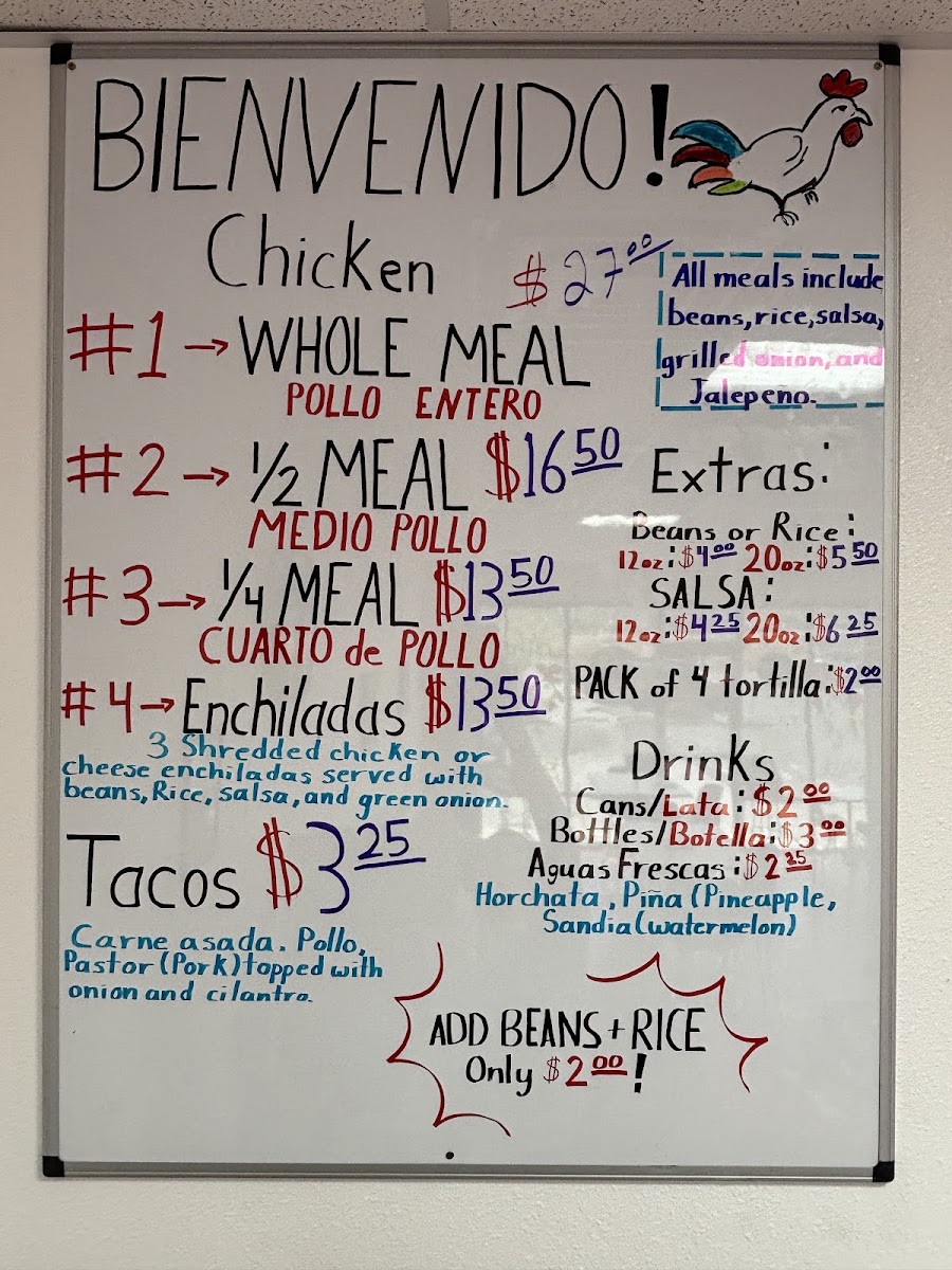 Pollo Azado 2 menu board