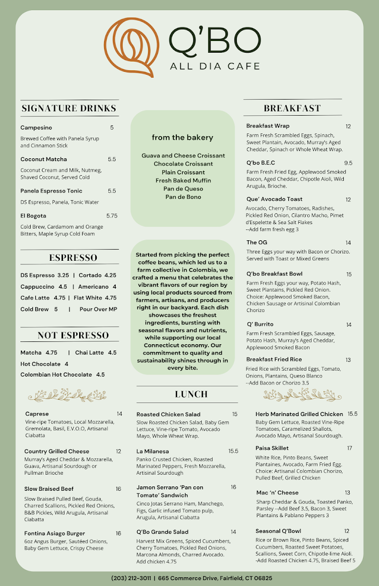 Q'Bo All Dia Cafe menu board