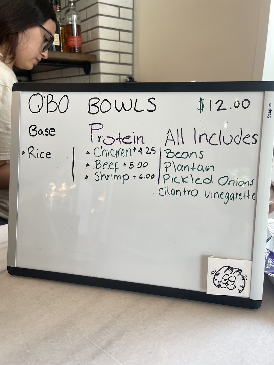 Q'Bo All Dia Cafe menu board