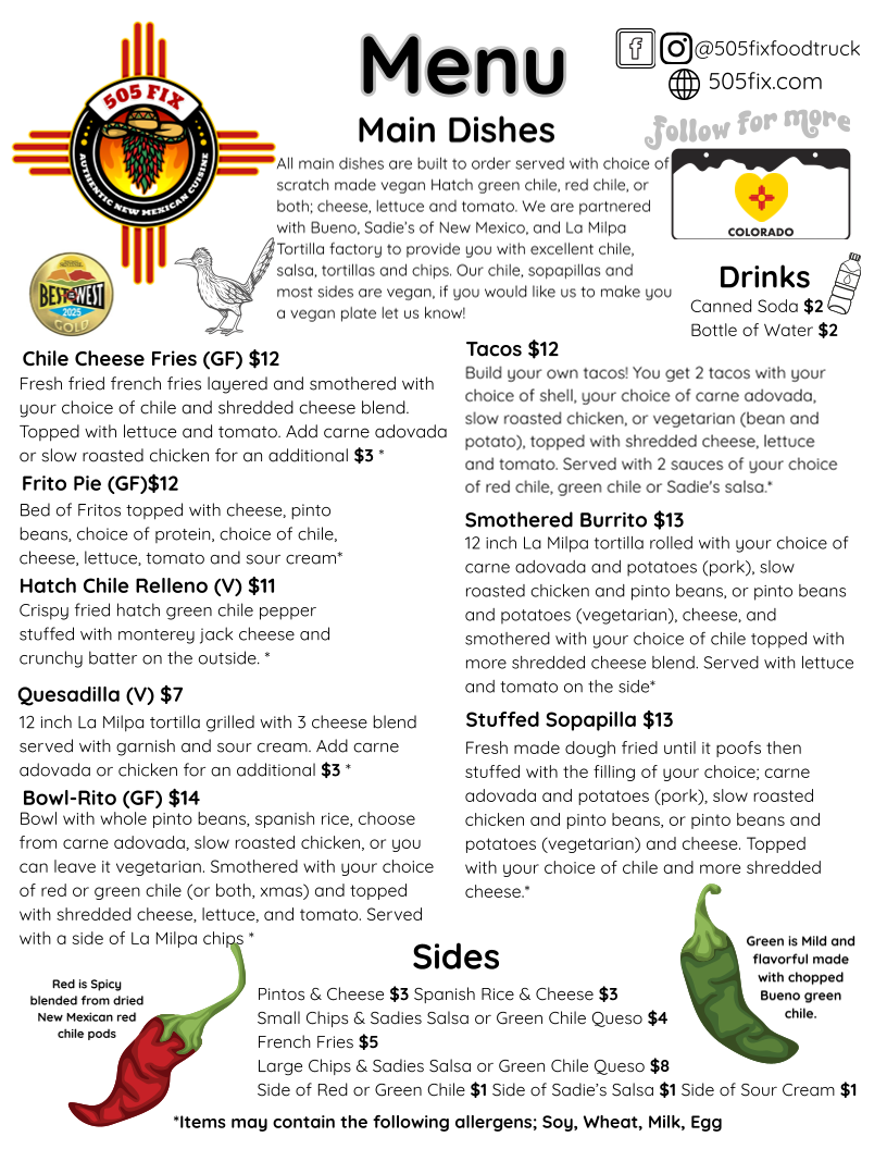 505 Fix Food Truck menu board