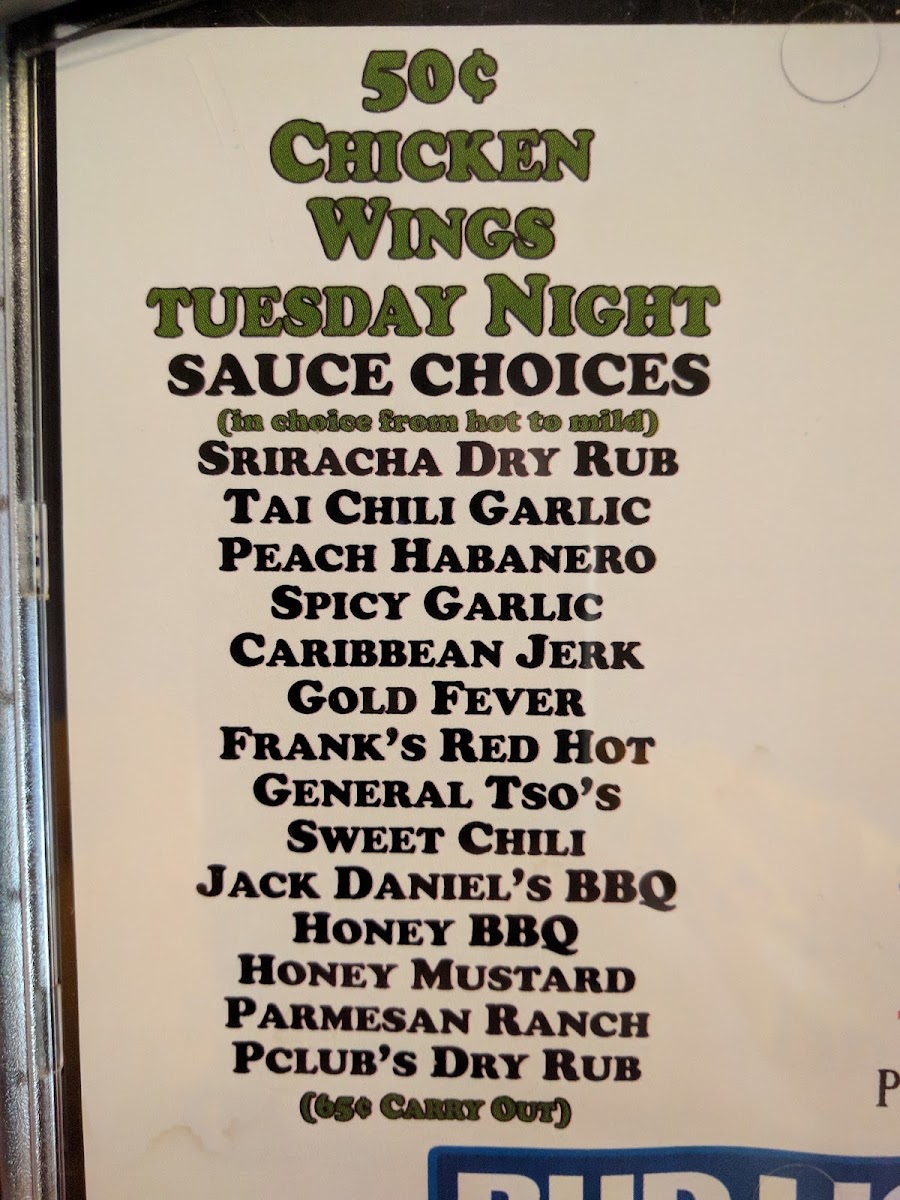 Piranha Club menu board