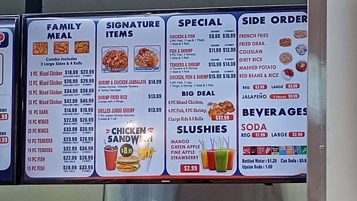 Louisiana Fried Chicken & Seafood (Richmond, Texas) menu board