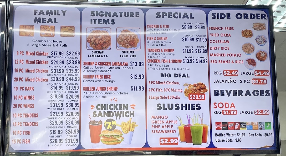 Louisiana Fried Chicken & Seafood (Richmond, Texas) menu board
