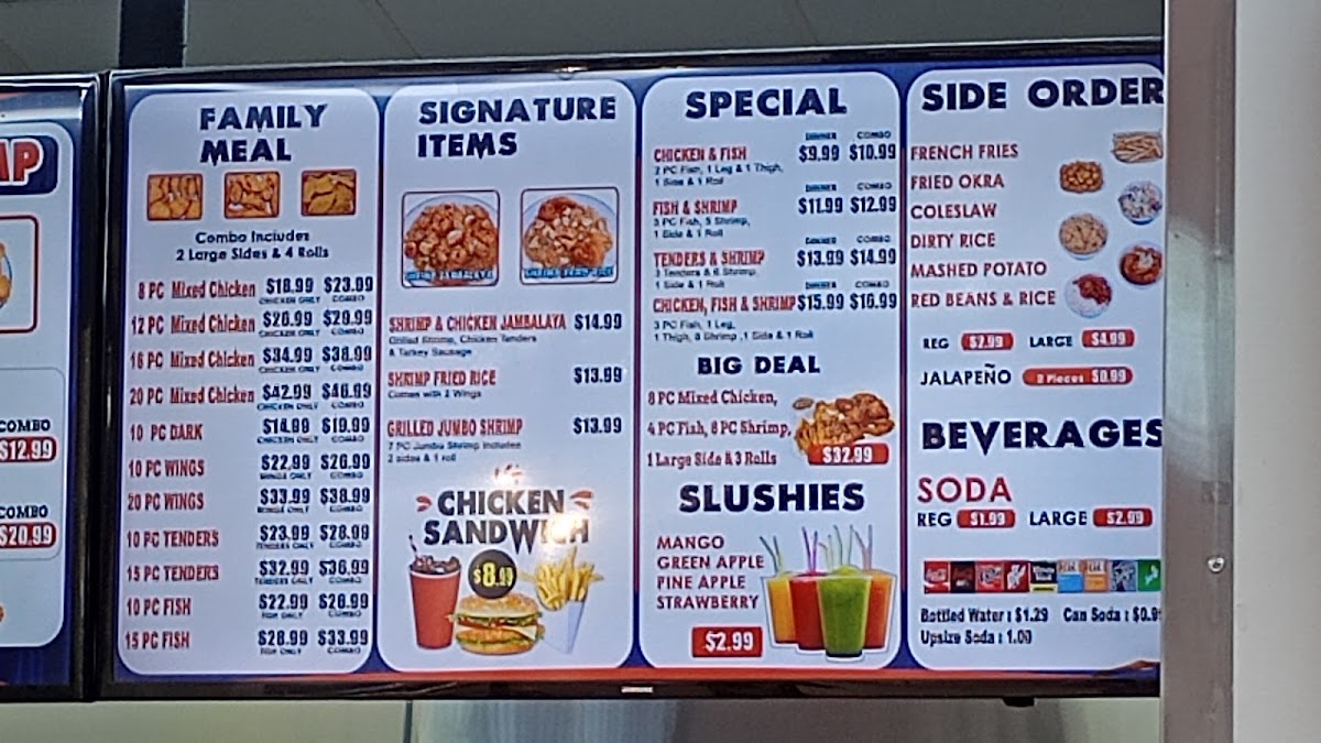 Louisiana Fried Chicken & Seafood (Richmond, Texas) menu board