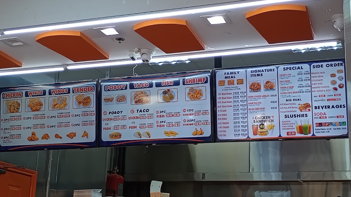 Louisiana Fried Chicken & Seafood (Richmond, Texas) menu board