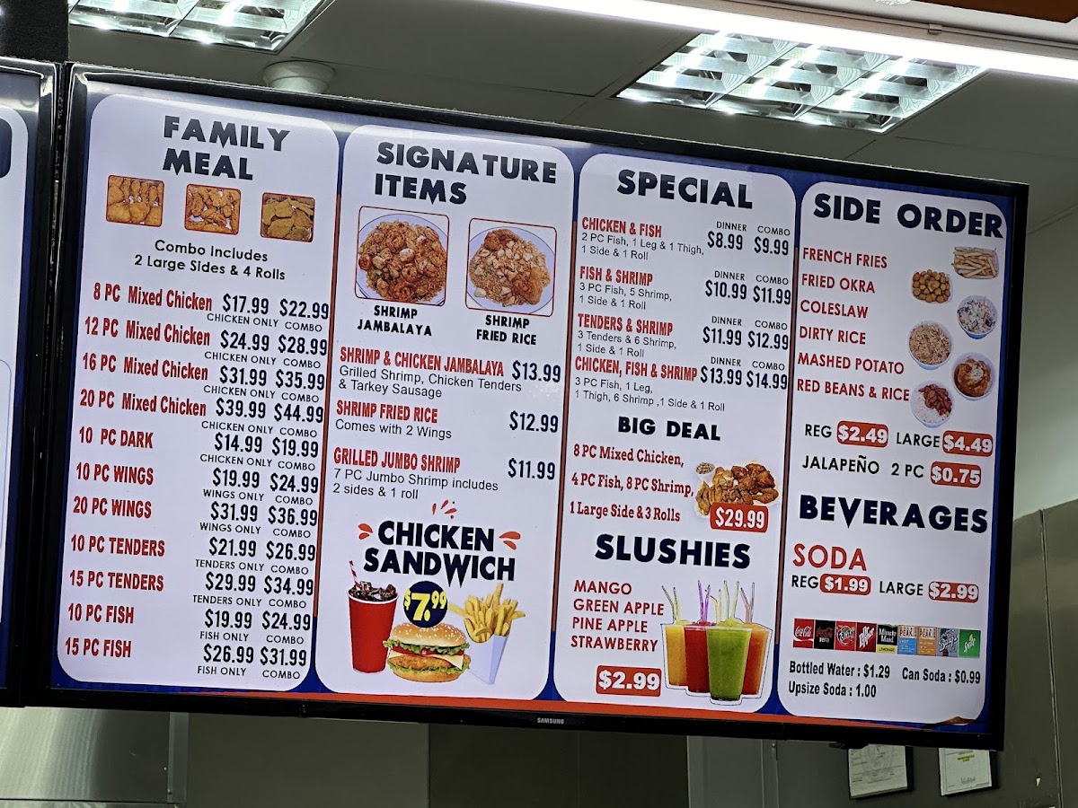 Louisiana Fried Chicken & Seafood (Richmond, Texas) menu board