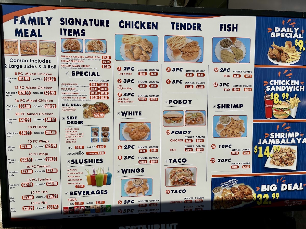 Louisiana Fried Chicken & Seafood (Richmond, Texas) menu board