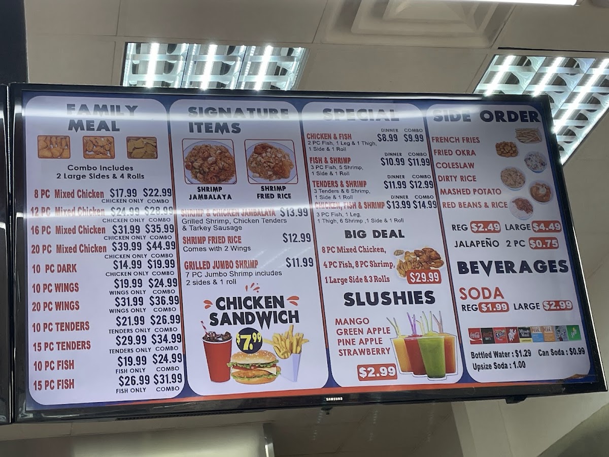 Louisiana Fried Chicken & Seafood (Richmond, Texas) menu board