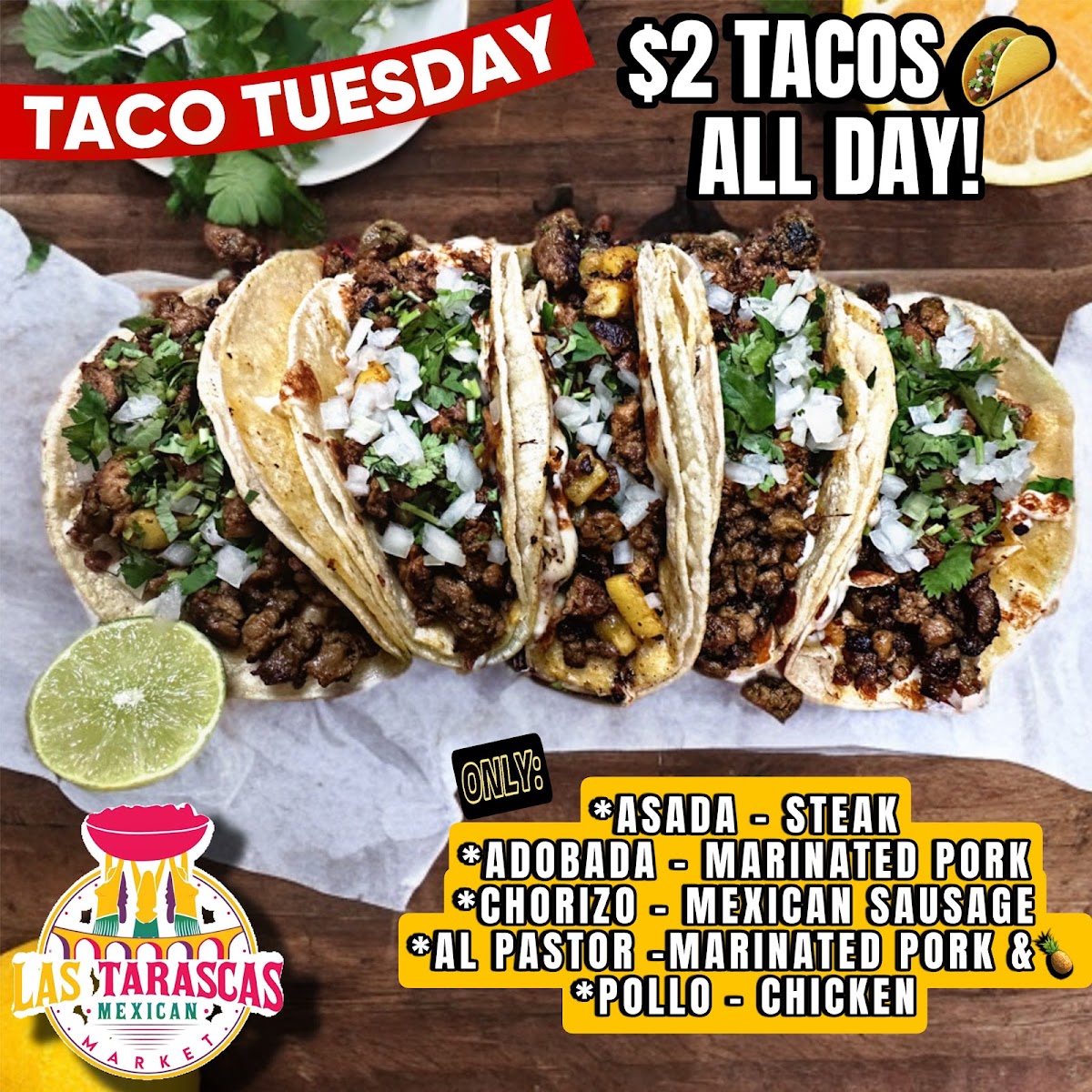 Las Tarascas Mexican Market menu board