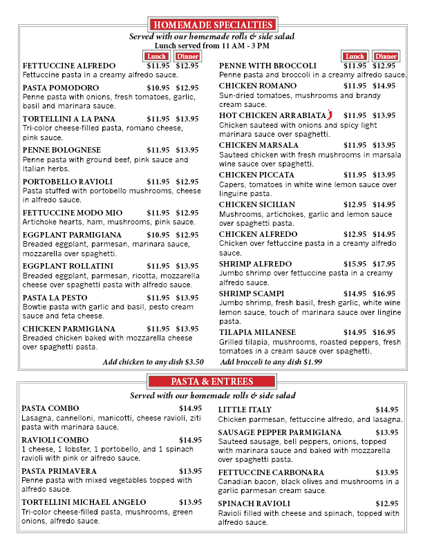 Napoli’s Italian Restaurant menu board
