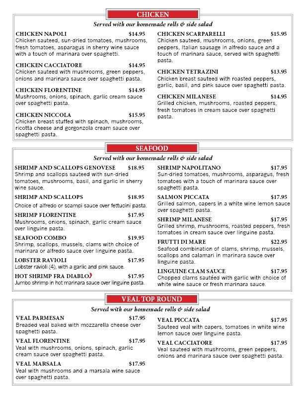 Napoli’s Italian Restaurant menu board