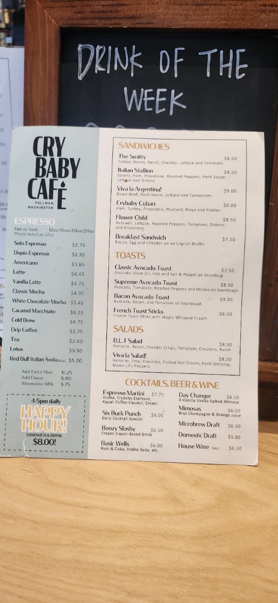 Crybaby Café menu board