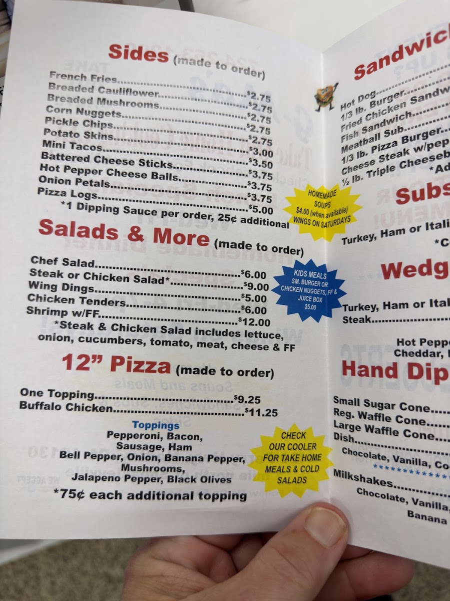 G-ma's Take Out Home Cooking menu board