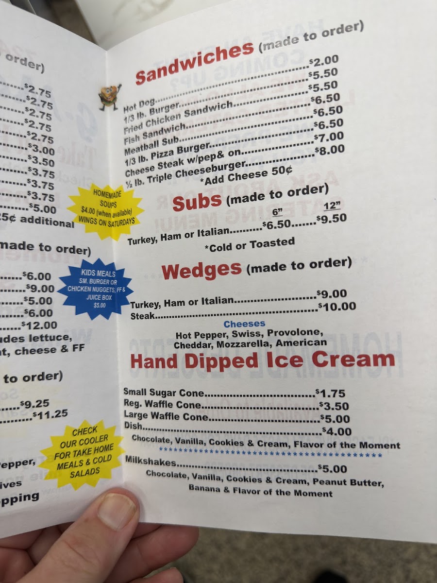 G-ma's Take Out Home Cooking menu board