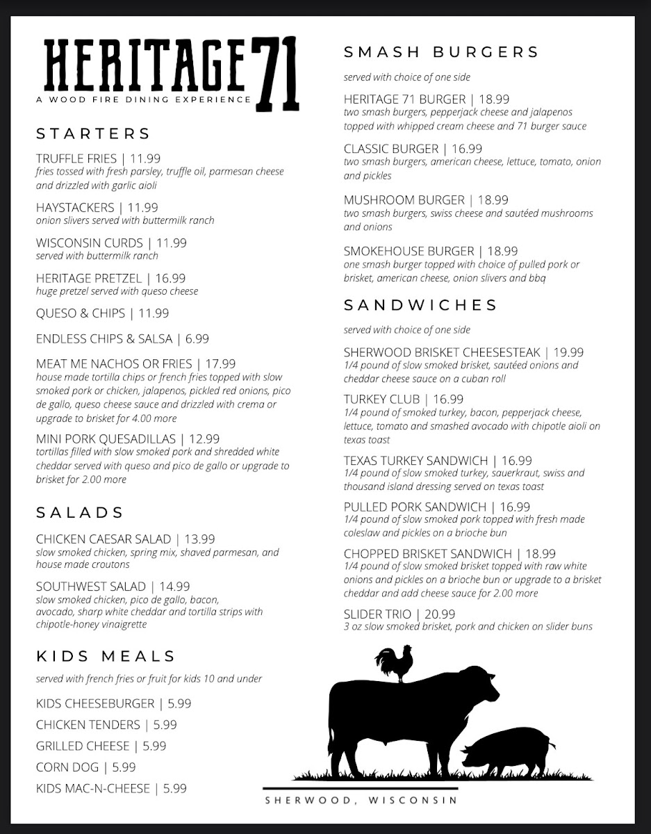 Heritage 71 menu board