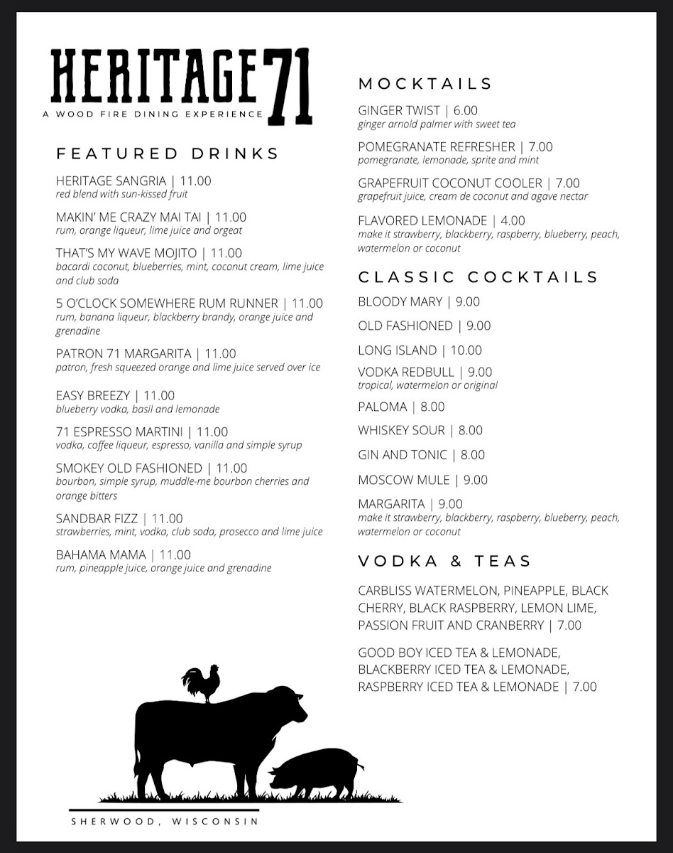 Heritage 71 menu board