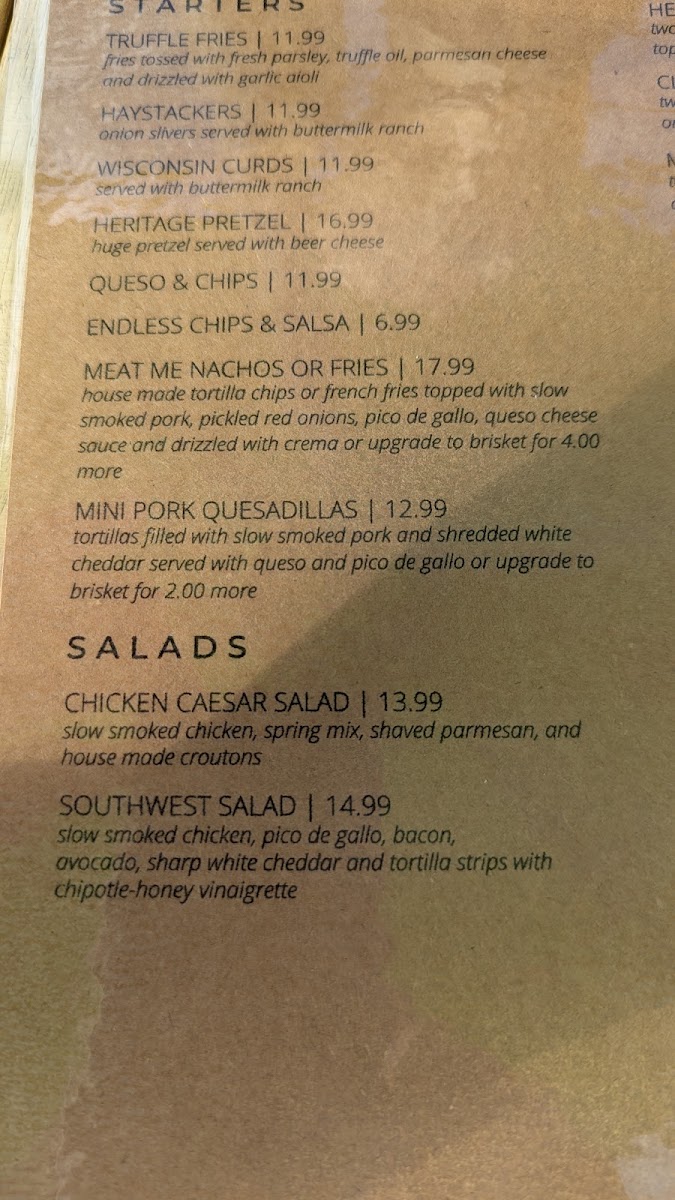 Heritage 71 menu board