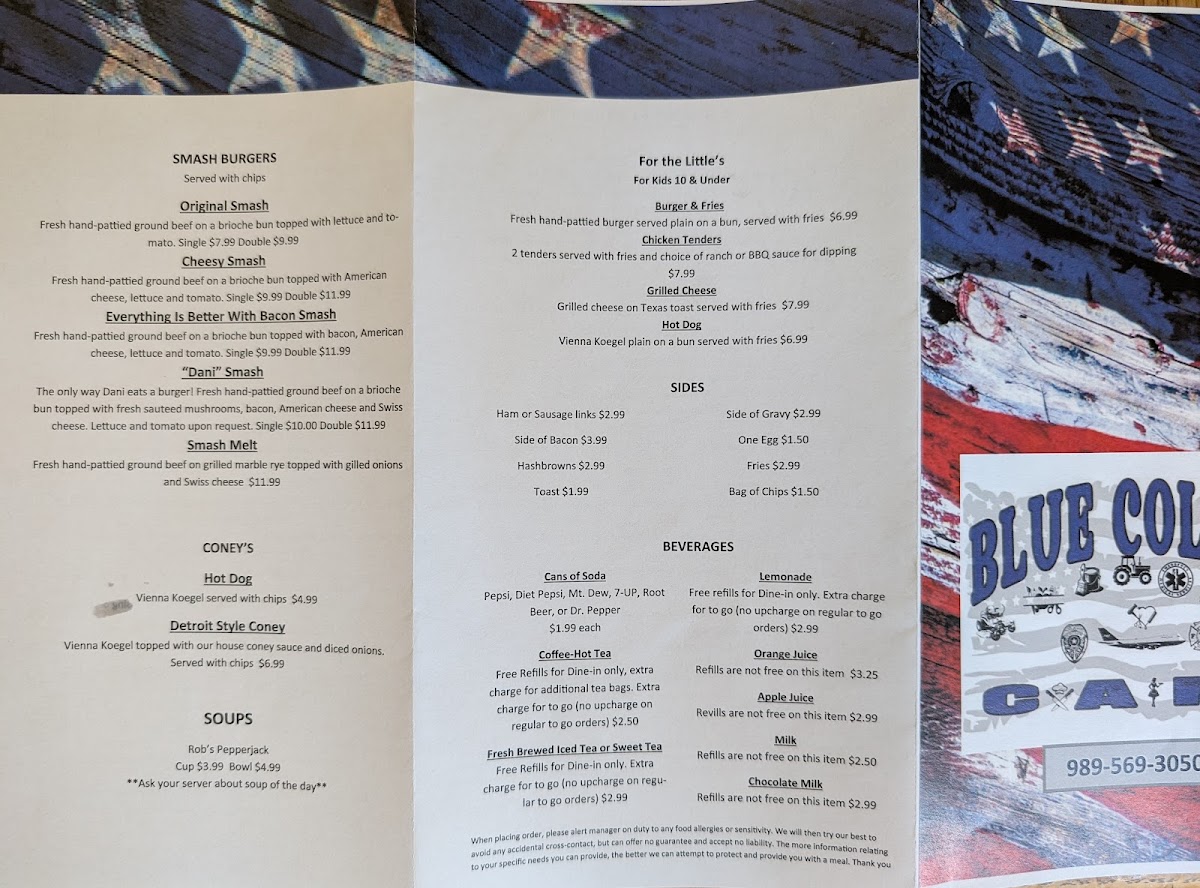 Blue Collar Diner menu board