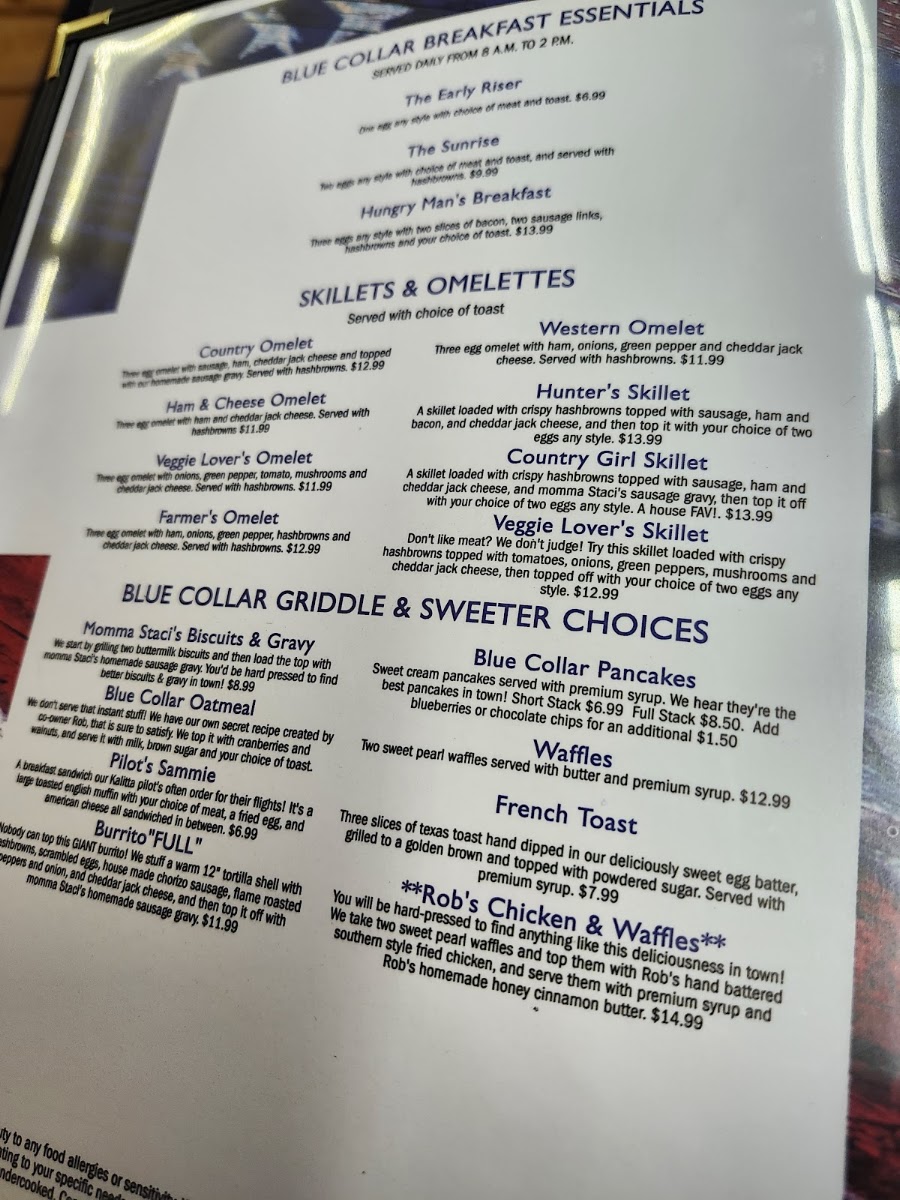 Blue Collar Diner menu board