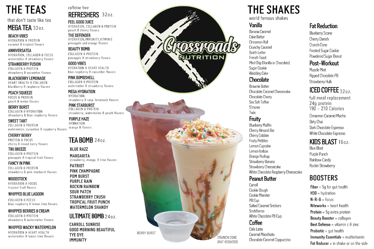 Crossroads Nutrition menu board