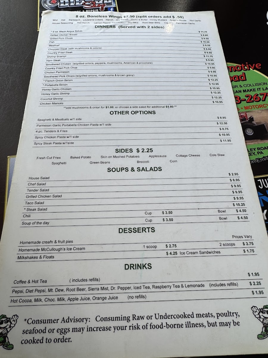 McCullough's Kitchen Table menu board