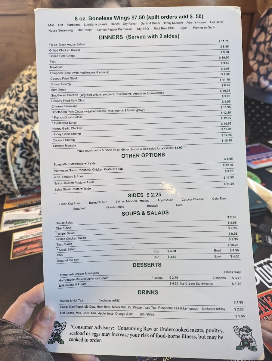 McCullough's Kitchen Table menu board