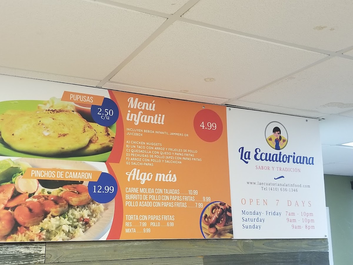 La Ecuatoriana menu board