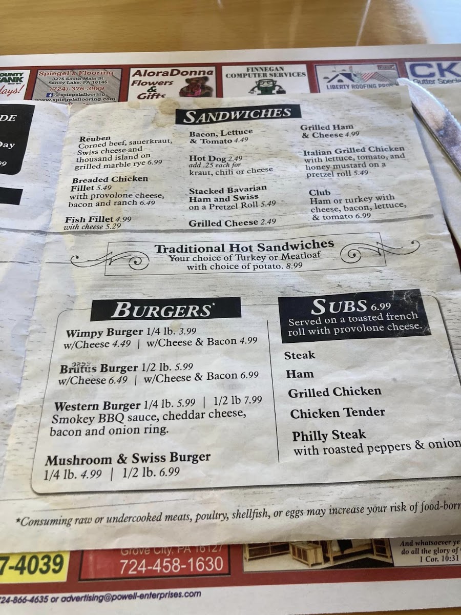 County Line Cafe menu board