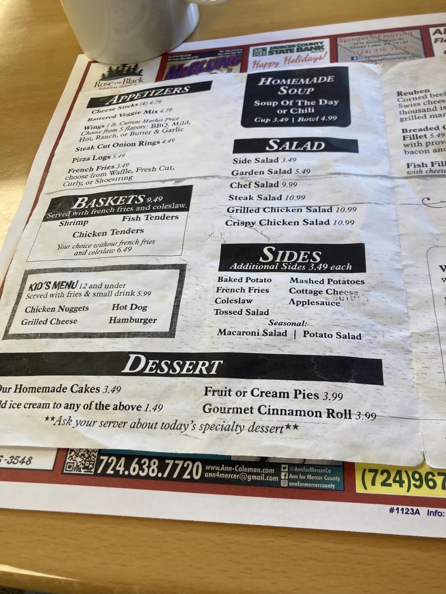 County Line Cafe menu board
