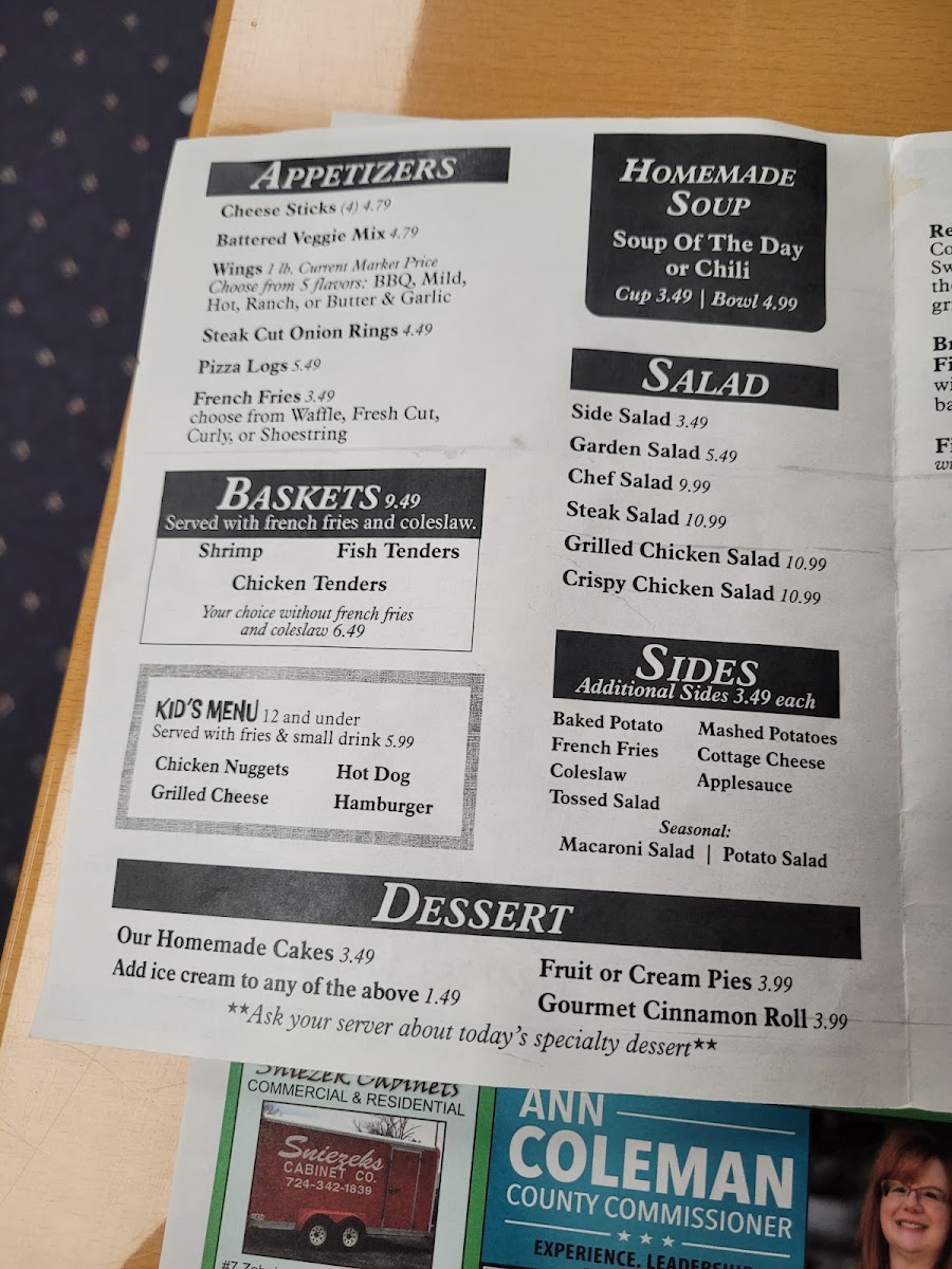 County Line Cafe menu board