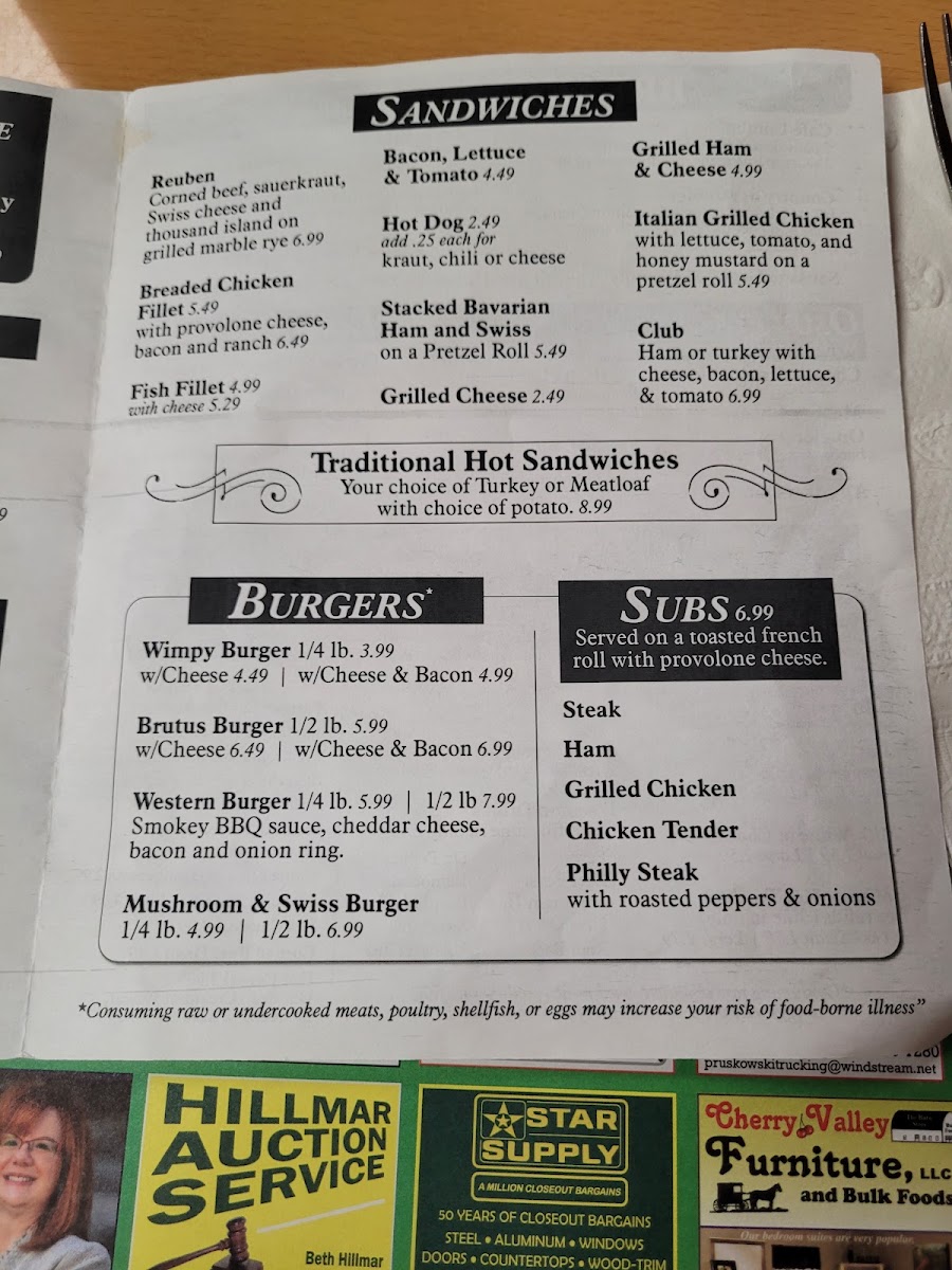 County Line Cafe menu board