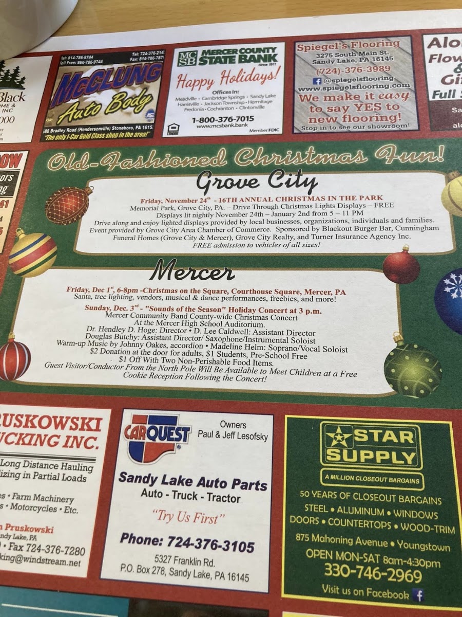 County Line Cafe menu board
