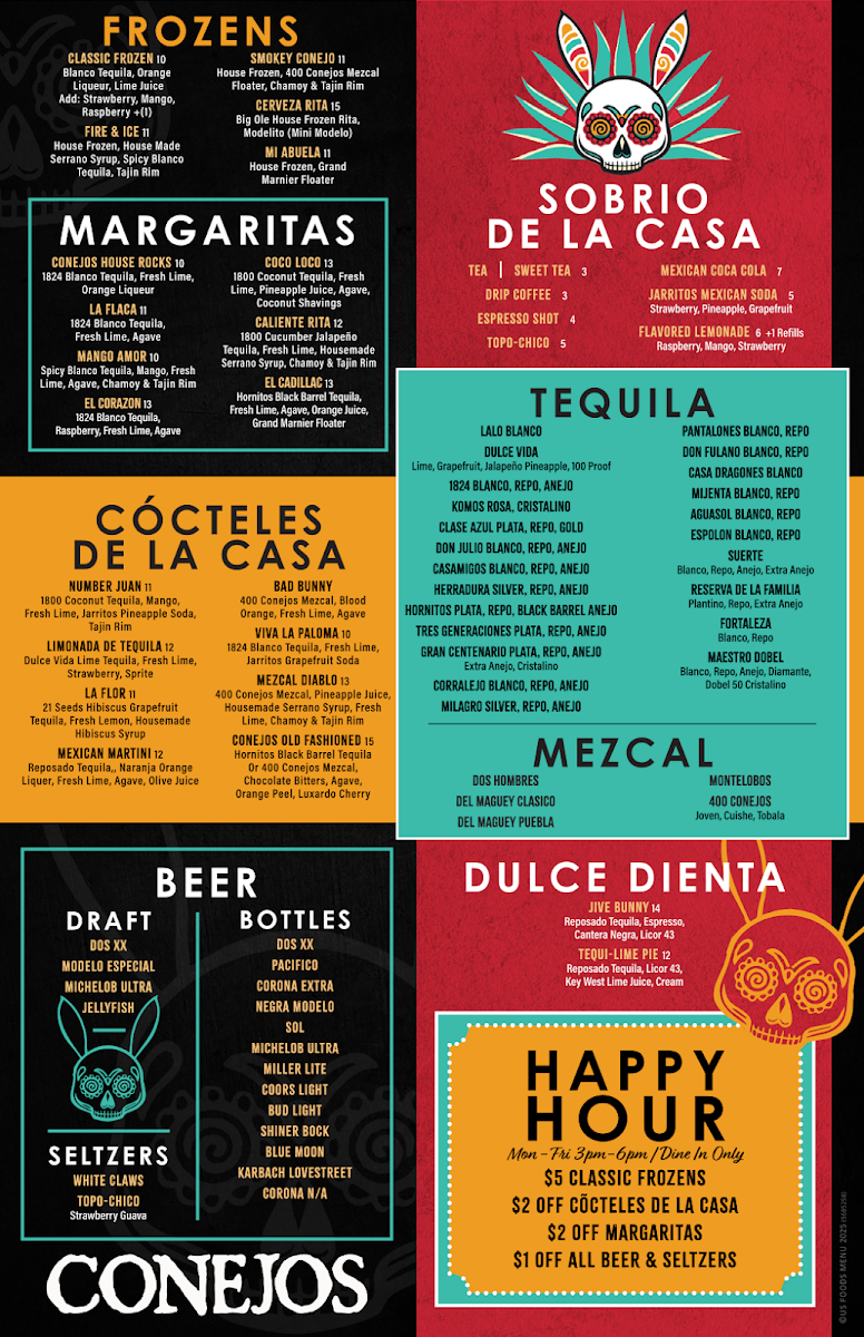 Conejos Tex-Mex Cantina Leander menu board