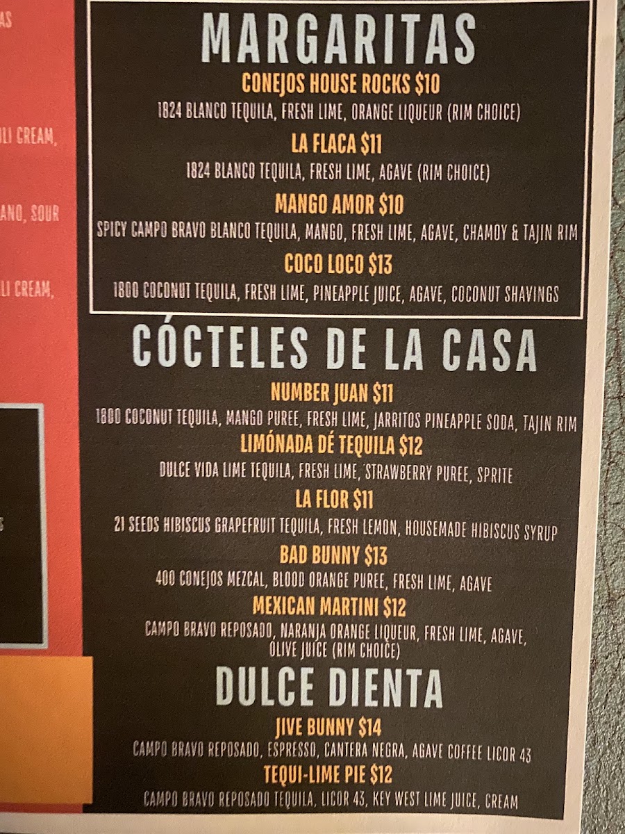 Conejos Tex-Mex Cantina Leander menu board